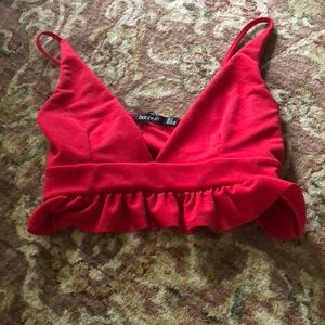 Red boohoo crop top nwt